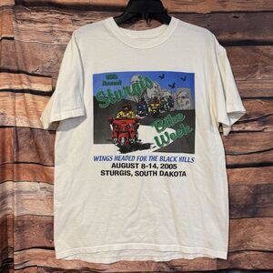2005 Sturgis Bike Week T-Shirt XL White SS DS 2005 Wings Headed For Black Hills